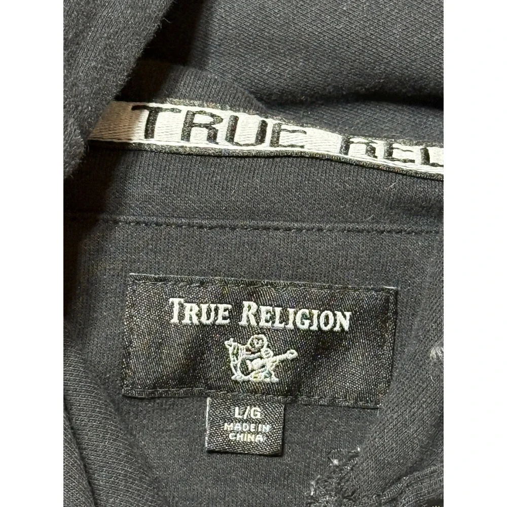 True Religion Color Block Hoodie Mens Large Black Yellow Colorblock Logo